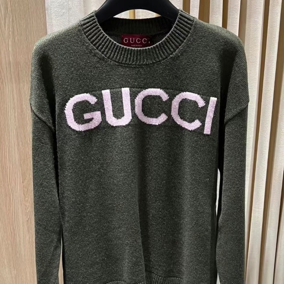 New Gucci 2025 Wool top with Gucci intarsia in Green size L - Picture 1 of 7